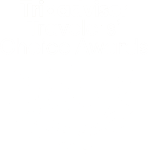 Tripadvisor Travelers' Choice Awards 2025 logo featuring owl emblem inside a laurel wreath with award text.